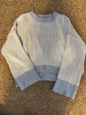 Sincerely Jules Light Blue & White Ribbed Crewneck Sweater